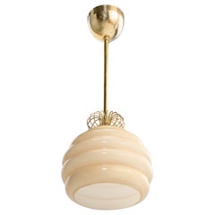 Swedish Designer, Pendant Light, Brass, Glass, Sweden, 1950s