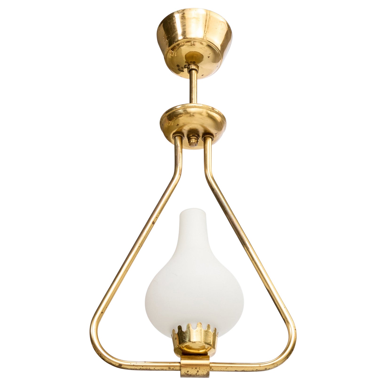 Swedish Designer, Pendant Light, Brass, Glass, Sweden, 1940s