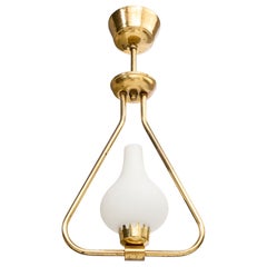 Swedish Designer, Pendant Light, Brass, Glass, Sweden, 1940s