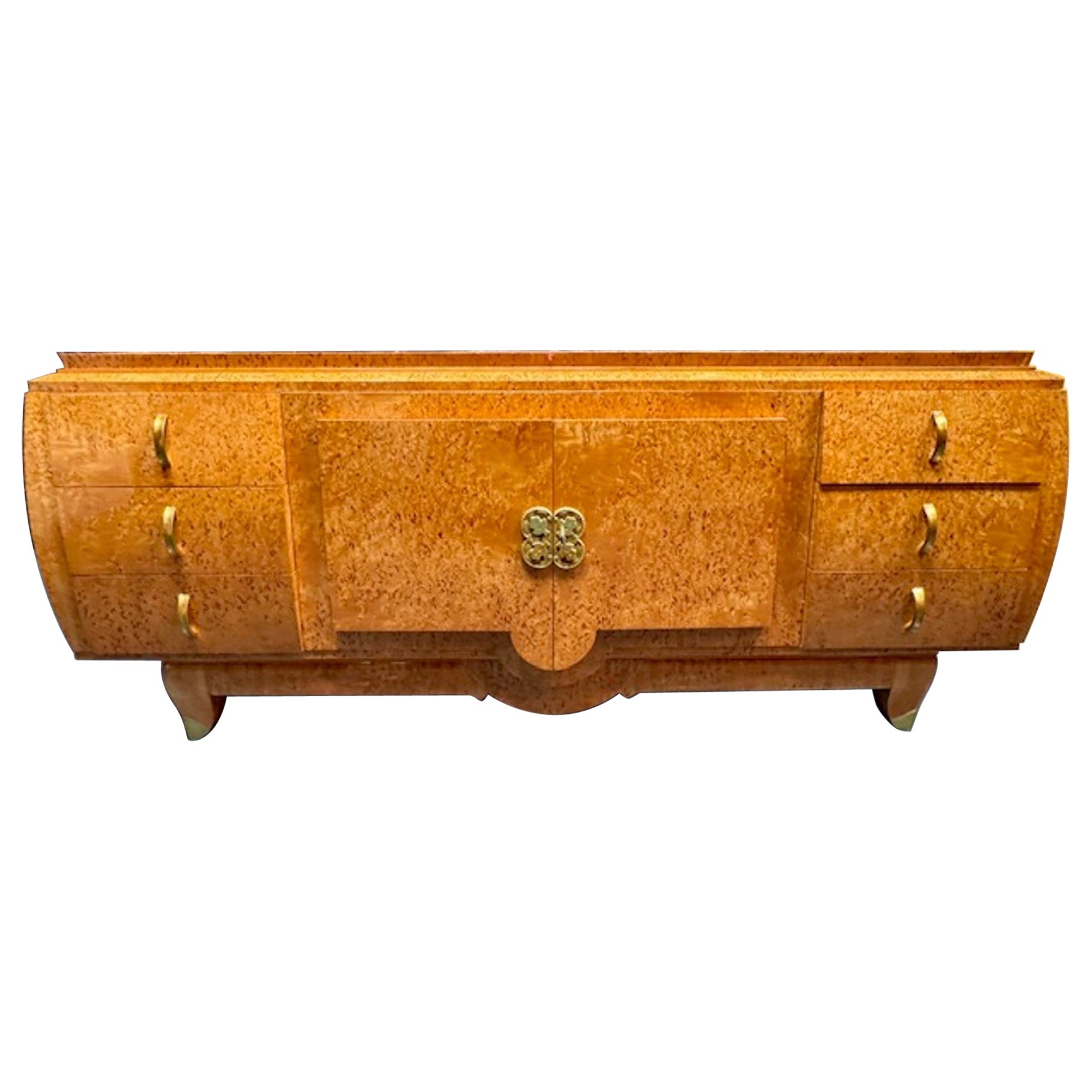Credenza in olmo in stile Art Deco francese della metà del secolo scorso