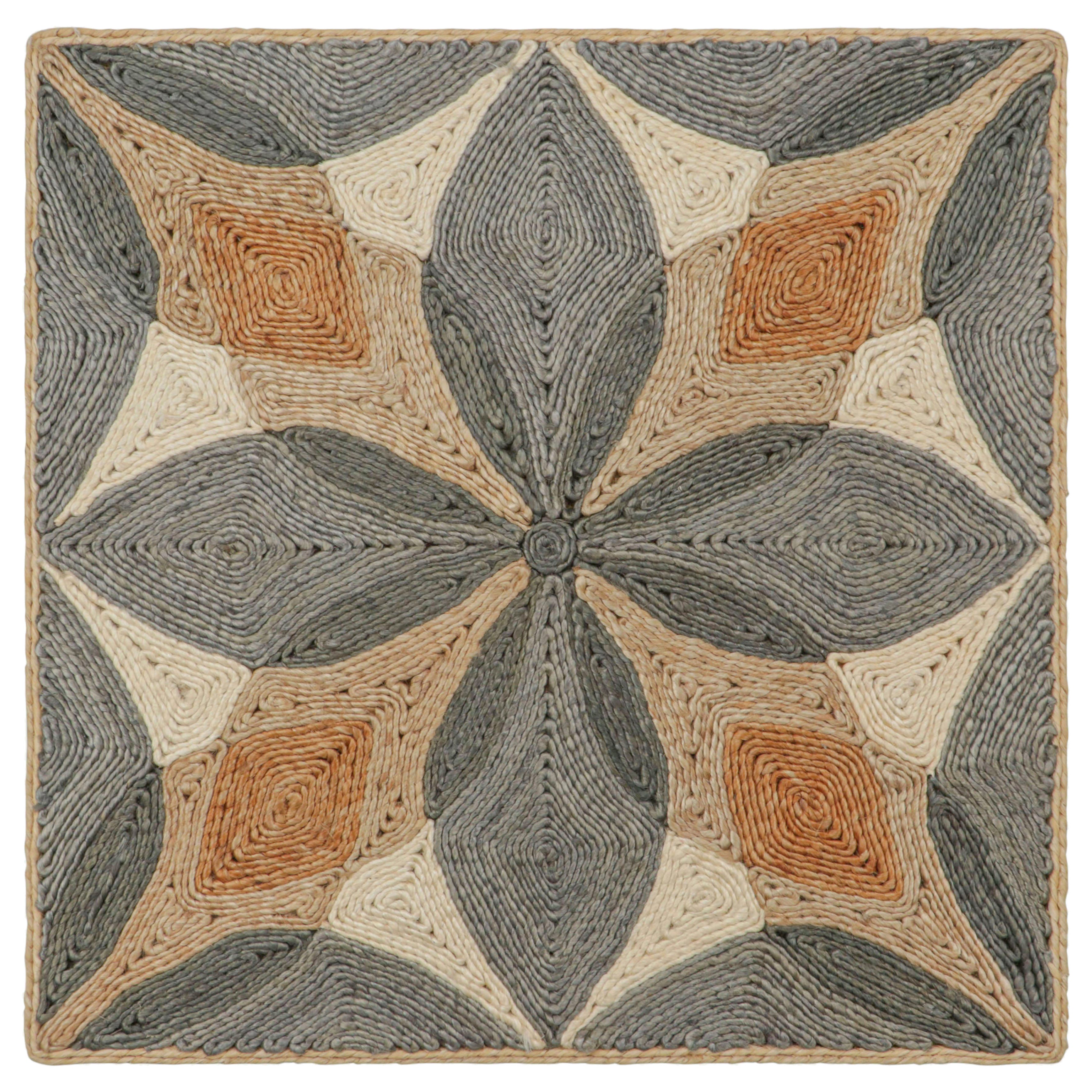 Rug & Kilim’s Abaca Custom Rug Sample, Gray and Beige-Brown Geometric Patterns