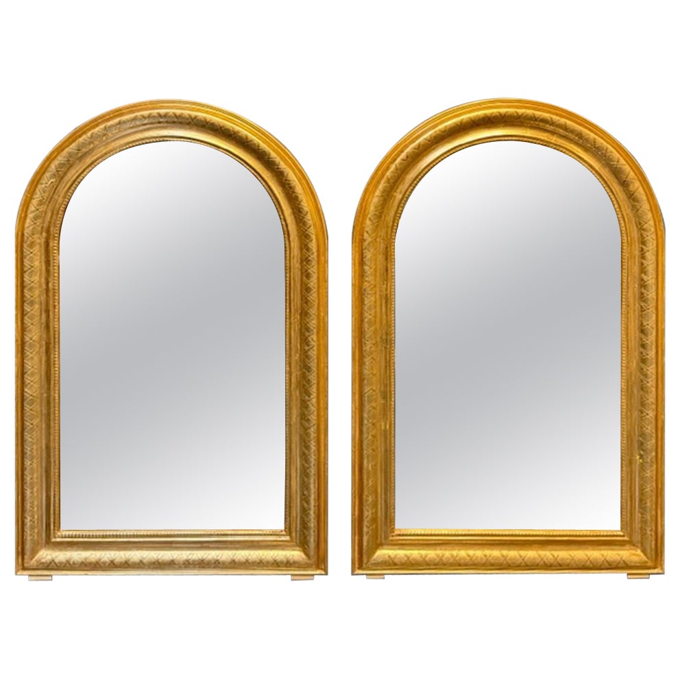 Elegant Pair of French Gold Arch Shaped Louis Philippe Mirrors