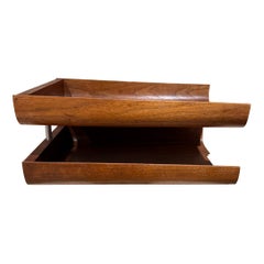 Midcentury Modernist Architectural Letter Tray Tiered Walnut Wood