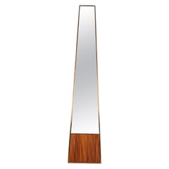 Italian Brass and Wood Floor Mirror with Fluted Detailing, Late 1970s