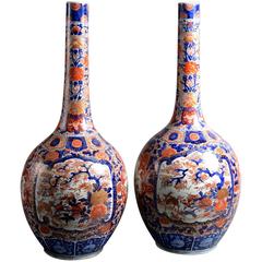 Antique Tall Pair of 19th Century Imari Bottle Vases