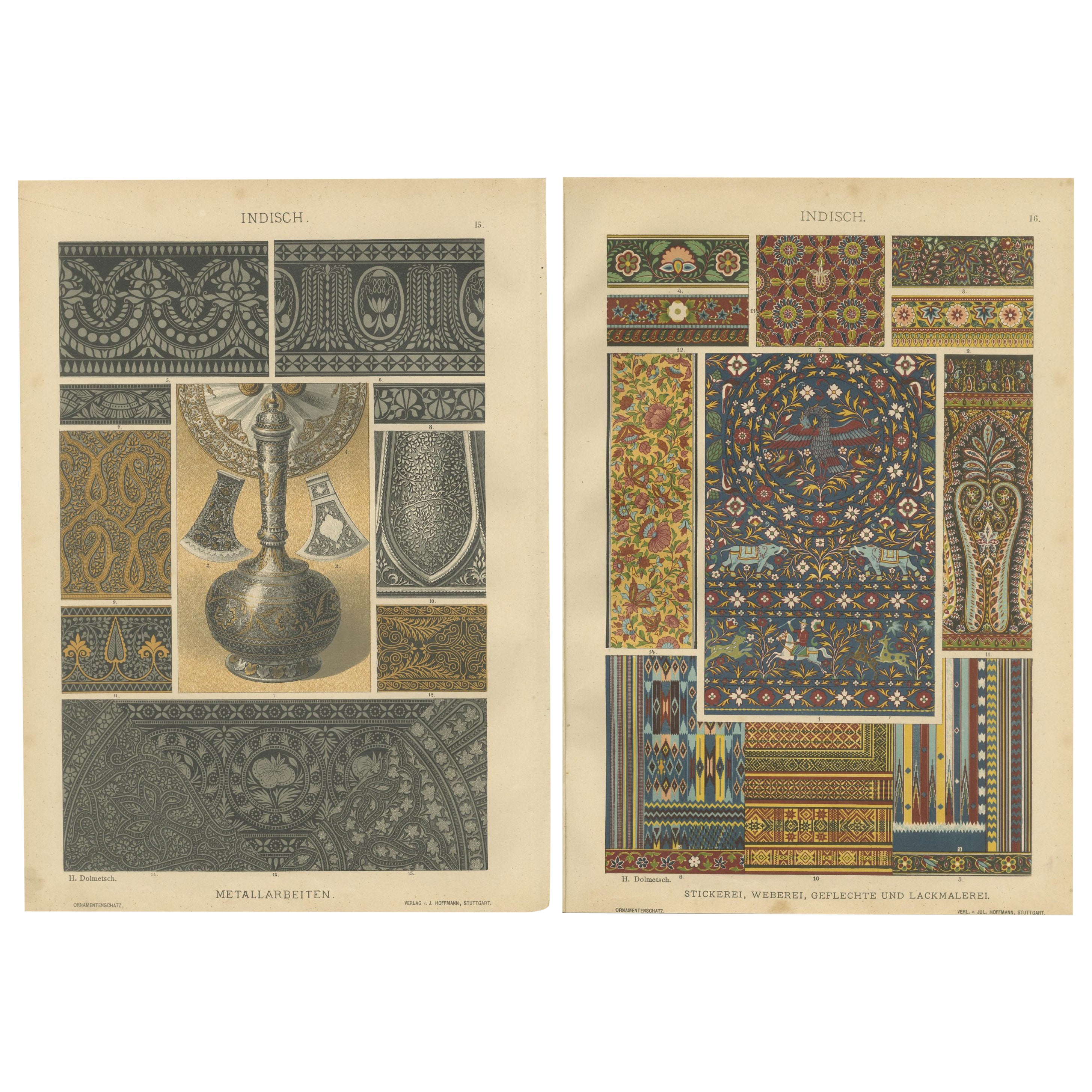 Antiguos Grabados de Arte Decorativo Indio: Metalistería y Motivos Textiles, 1887