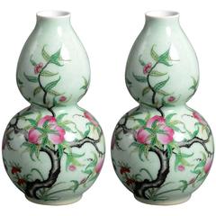 Pair of Early 20th Century Celadon Gourd Vases