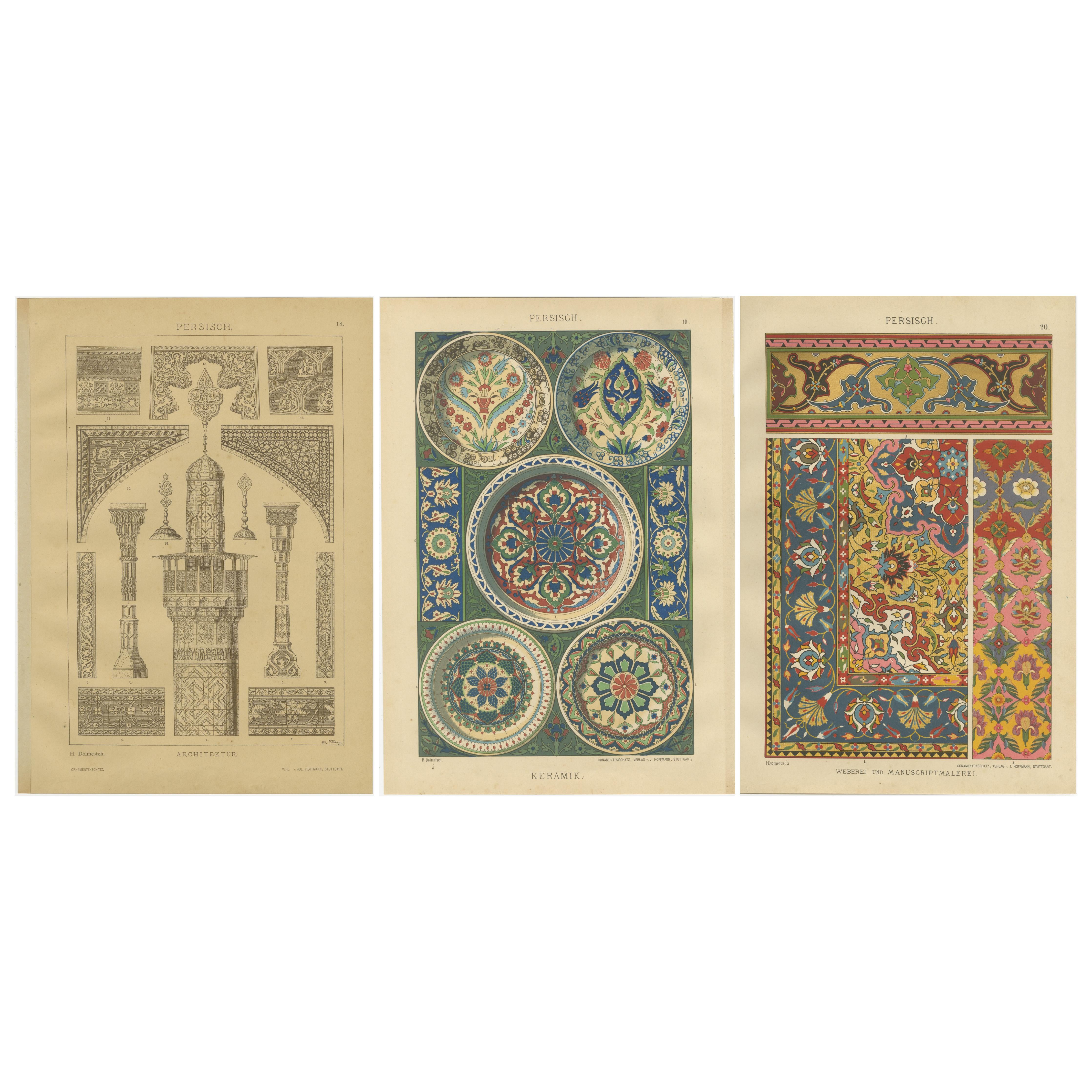 Antiguos Grabados de Arte Decorativo Persa: Arquitectura, Cerámica y Textiles, 1887