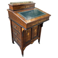 19th Century Victorian Rosewood Inlaid Davenport