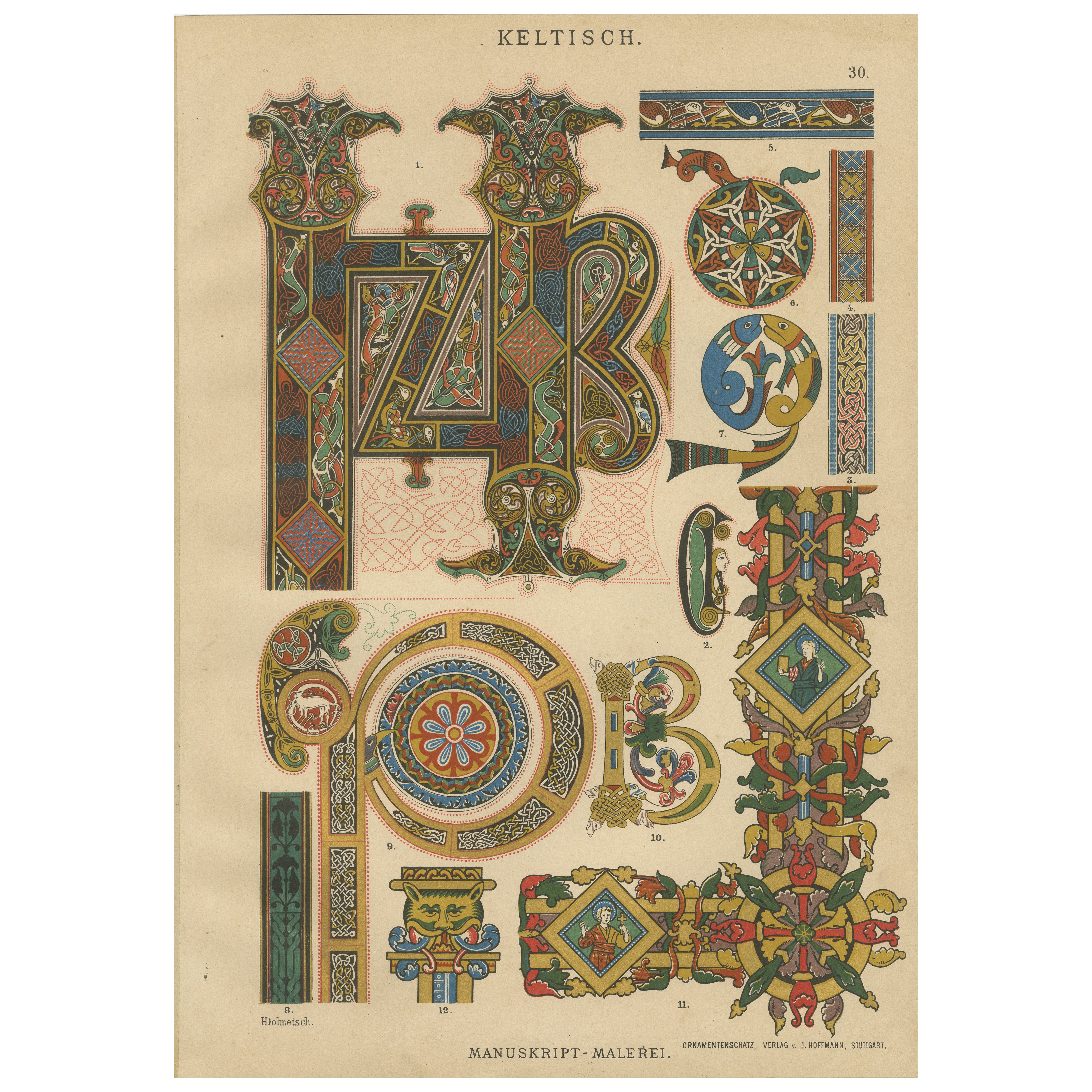 Iluminación de manuscrito celta Impreso por H. Dolmetsch, Alemania ca. 1887