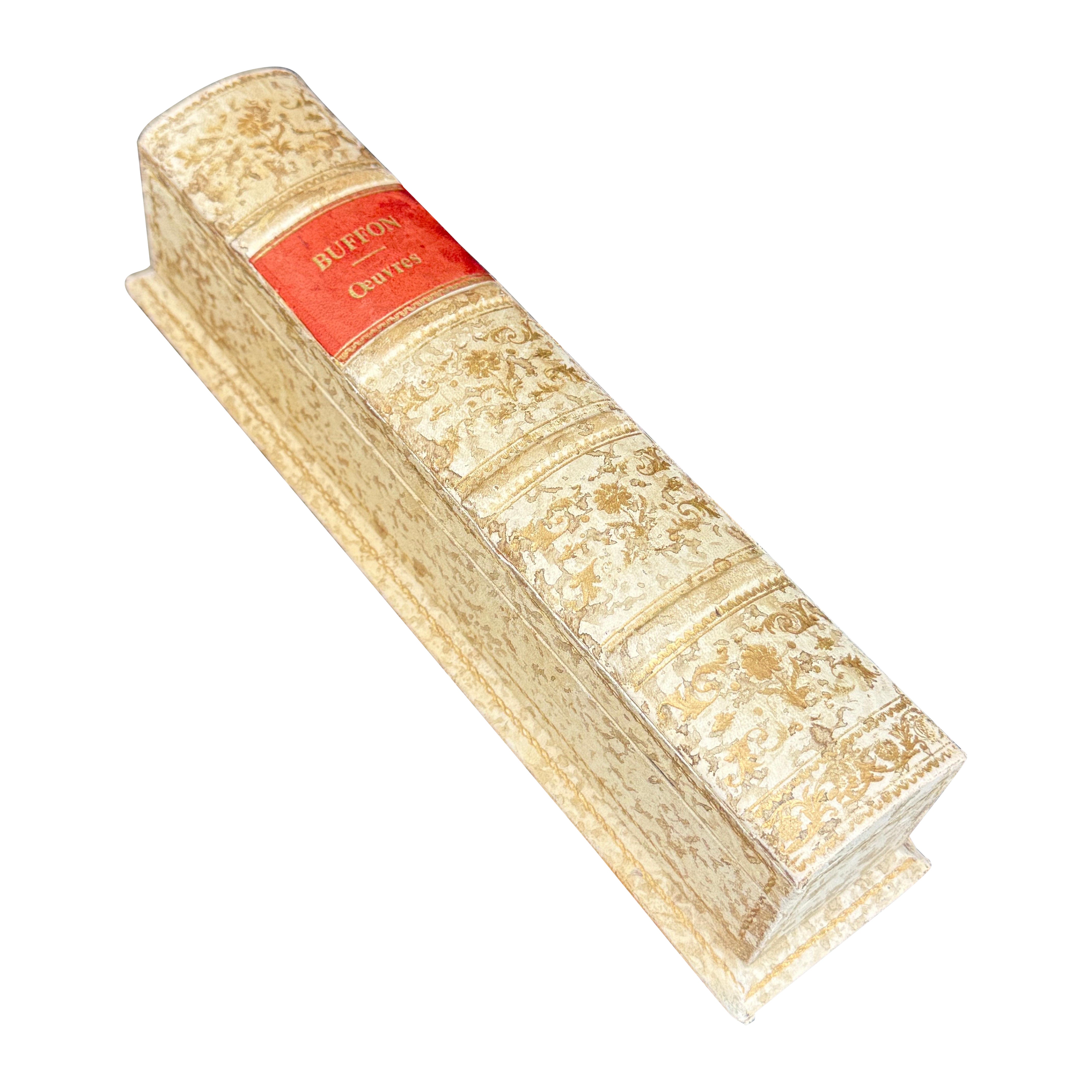 French Faux Book Gold Embossed Wood Pencil Artist Box For Sale