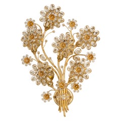 1 di 2 grandi lampade da parete a forma di fiore in ottone dorato di Palwa, Germania, anni '70