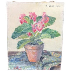 Französisches Ölgemälde auf Leinwand mit Blumentopf in Paris, signiert