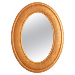 Specchio ovale spagnolo oversize in rattan e vimini intrecciato