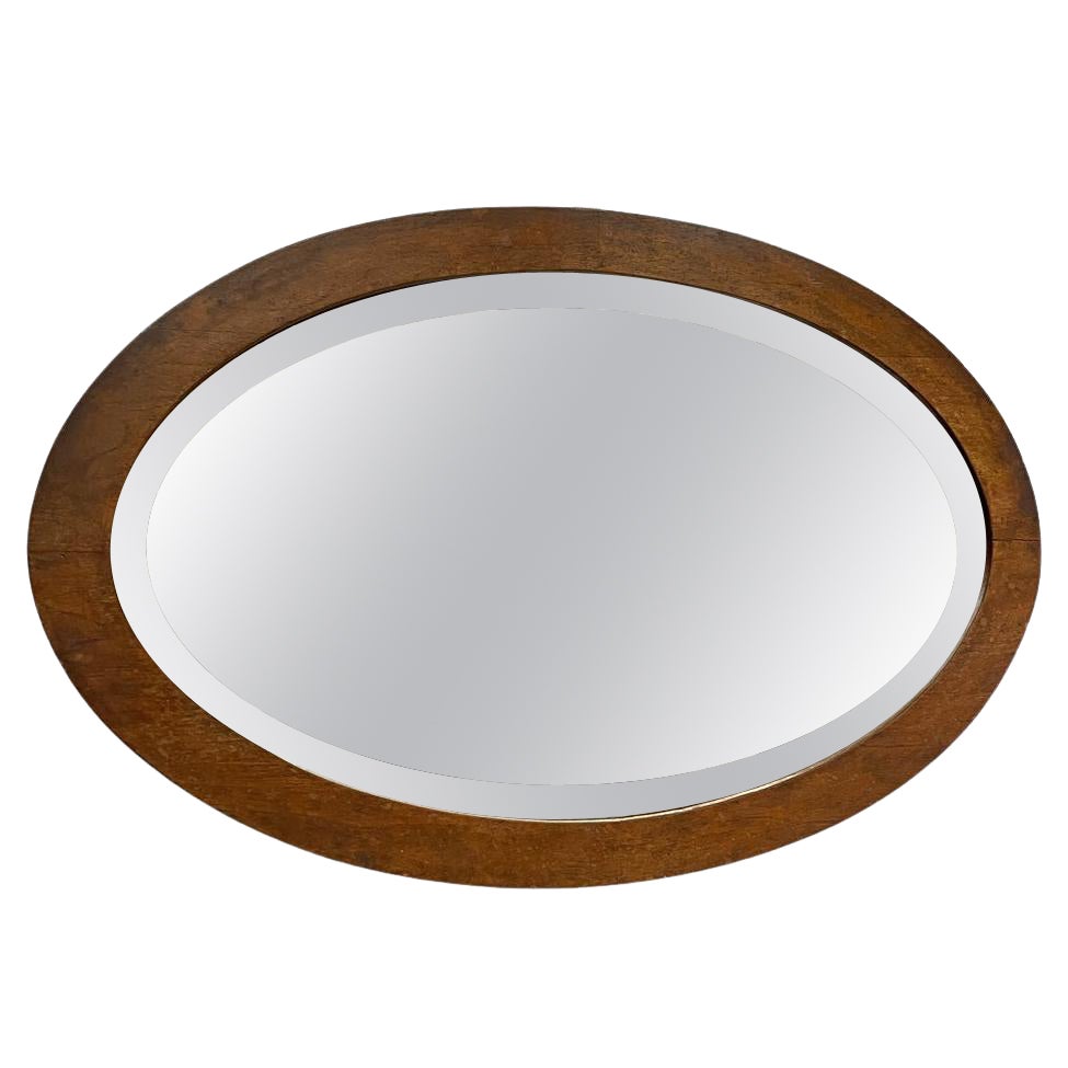 Italienischer ovaler Art Deco Wandspiegel aus Holz, 1940er Jahre