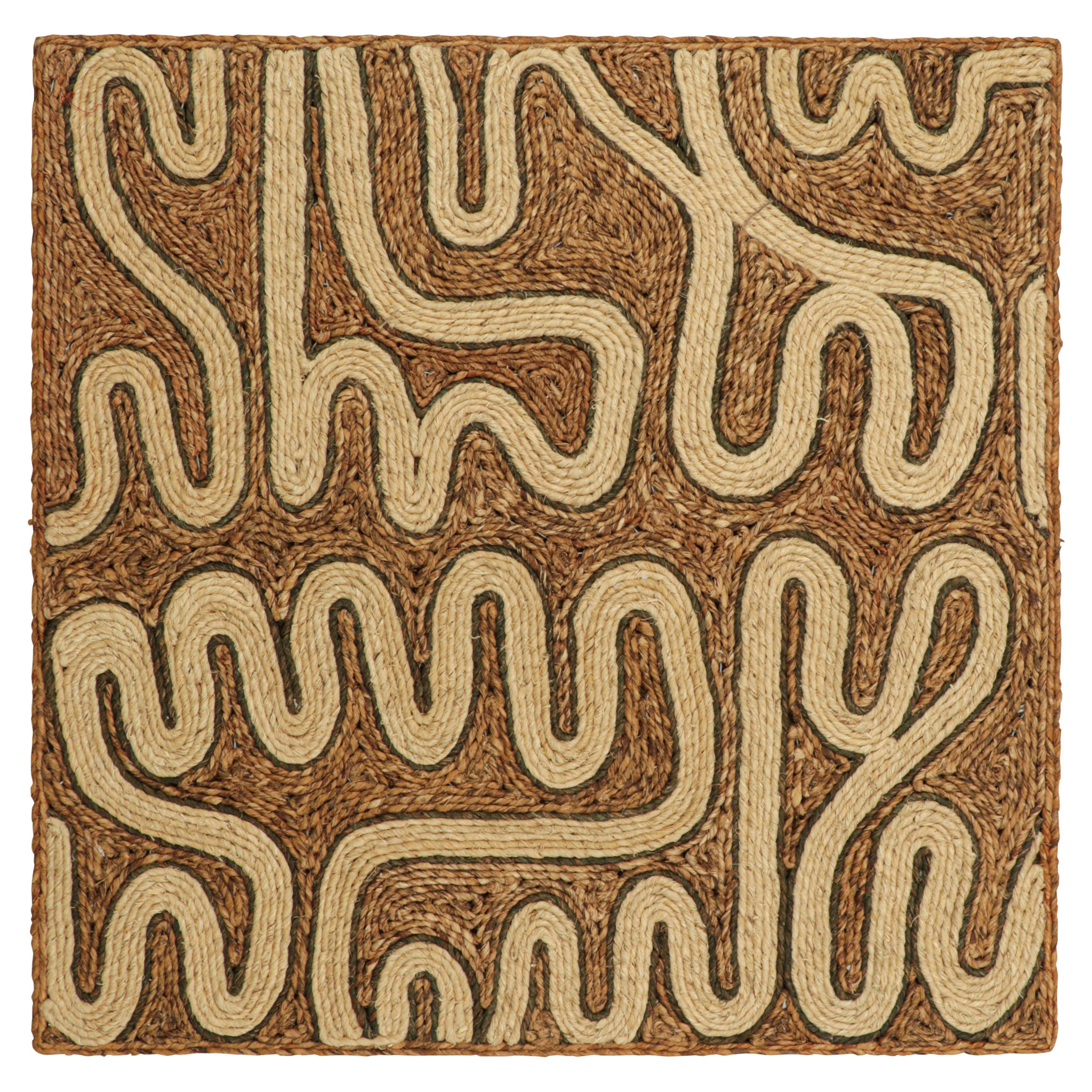 Rug & Kilim’s Abaca Custom Rug Sample, Cream and Beige-Brown Geometric Patterns