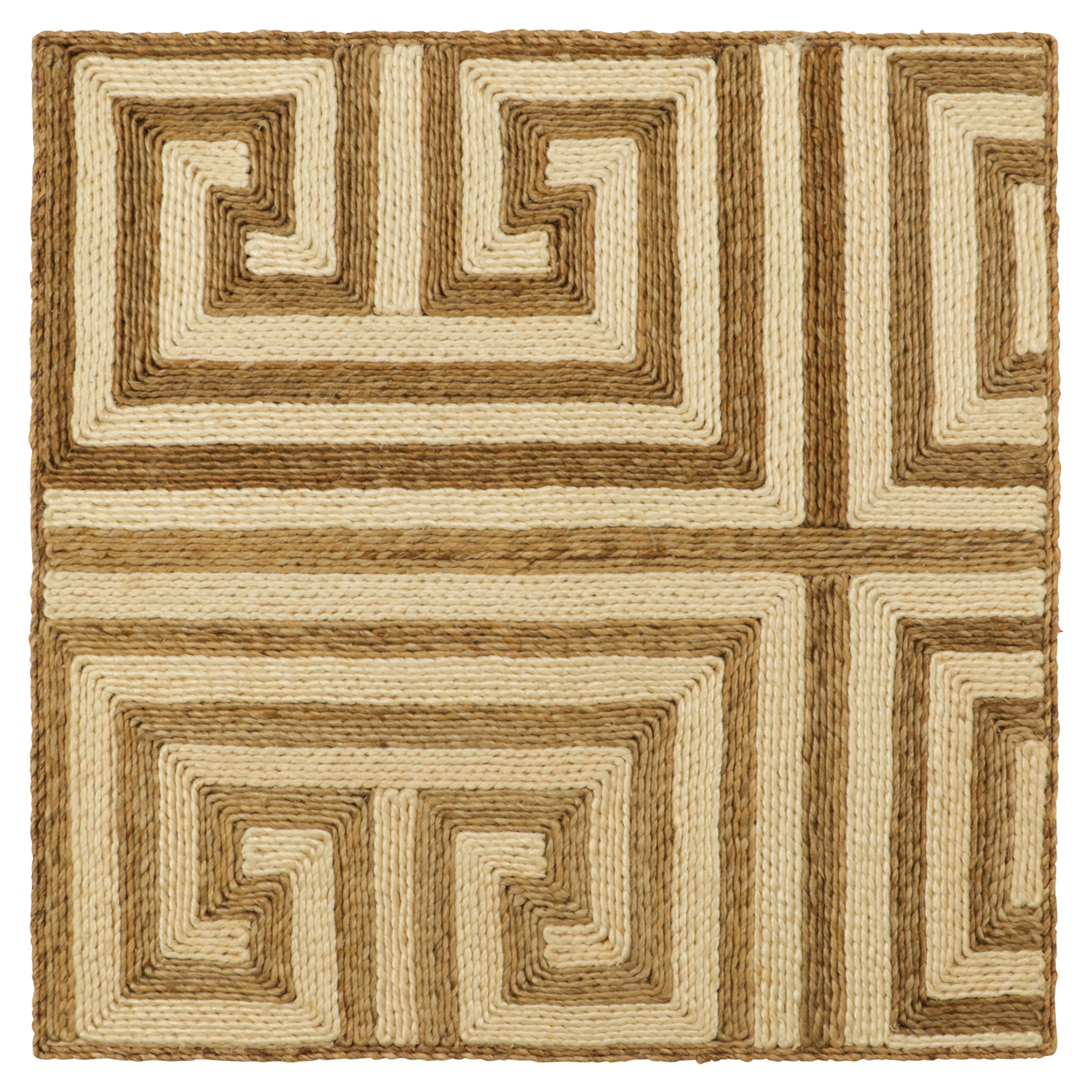Muestra de alfombra personalizada Rug & Kilim's Abaca, Beige-Marrón Motivos geométricos de llave griega