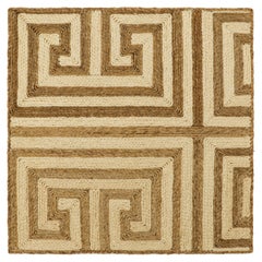 Muestra de alfombra personalizada Rug & Kilim's Abaca, Beige-Marrón Motivos geométricos de llave griega
