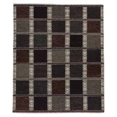 Contemporary Scandinavian Flatweave Wool Rug With Earthy Geometric Pattern