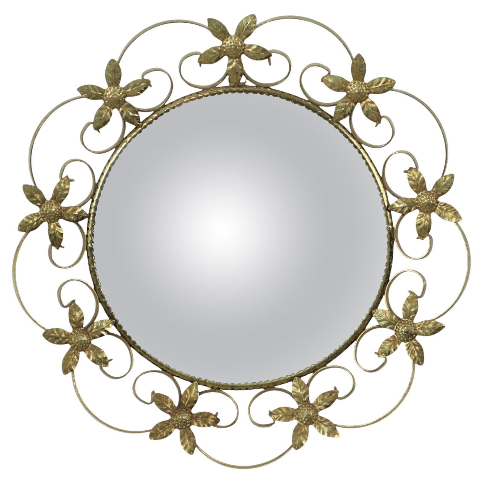Large Vintage French Mirror Floral Convex Witch Mirror