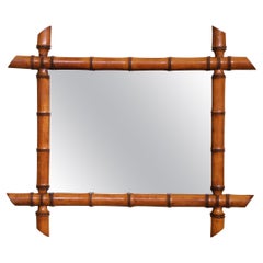 Early 20th Century French Hand Carved Walnut Faux Bamboo Wall Mirror
