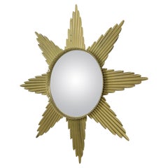 Large Starburst Sunburst Mirror Convex Gold Metal