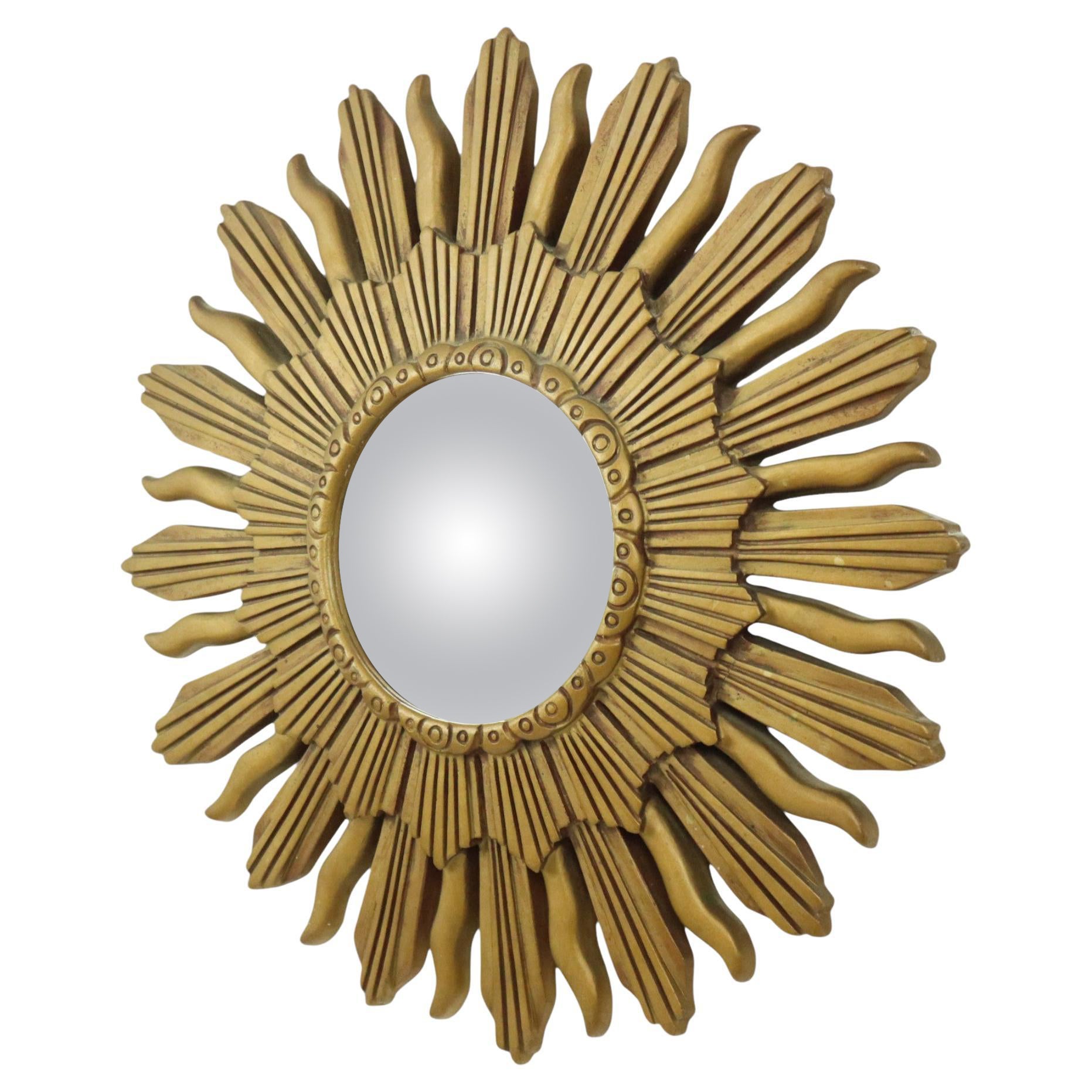 Vintage Sun Mirror Sunburst Spiegel konvex Gold Harz 48cm
