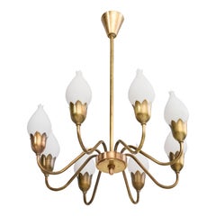 Fog & Mørup, Chandelier, Brass, Glass, Denmark, 1950s