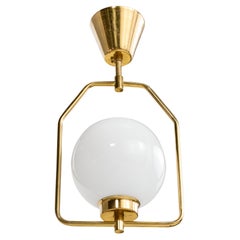 Swedish Designer, Pendant Light, Brass, Glass, Sweden, 1950s