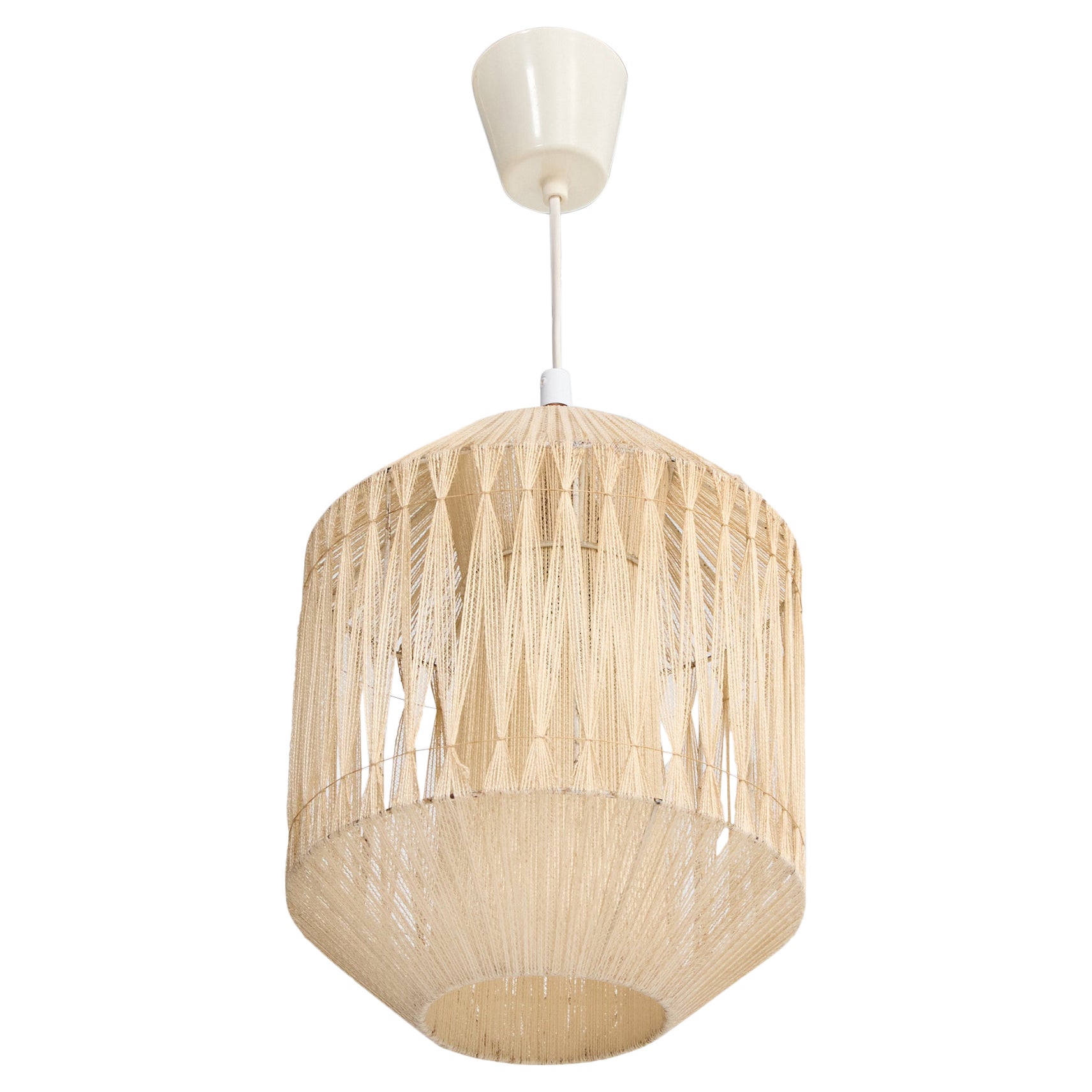 Schwedische Designerin, Pendelleuchte, Stoff, Teakholz, Schweden, 1950er Jahre