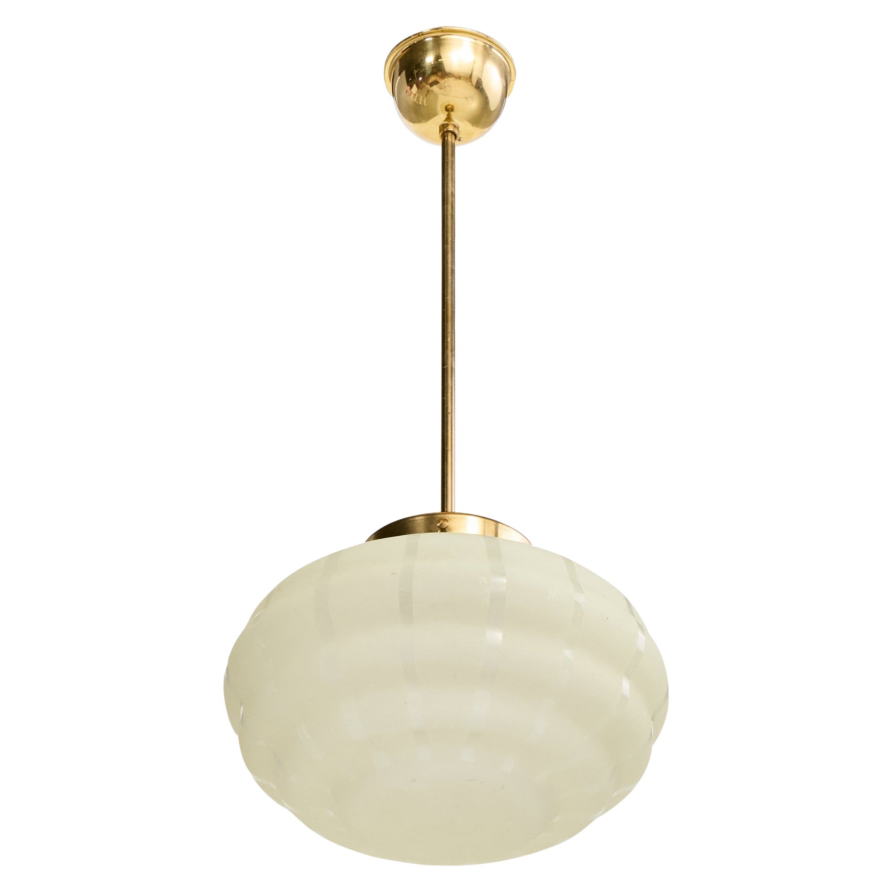 Designer svedese, lampada a sospensione, ottone, vetro, Svezia, anni '1940
