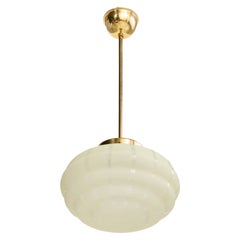 Swedish Designer, Pendant Light, Brass, Glass, Sweden, 1940s