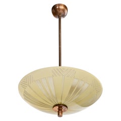 Swedish Designer, Pendant Light, Copper, Glass, Sweden, 1940s