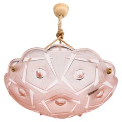 French Designer, Pendant Light, Glass, Fabric, France, 1940s