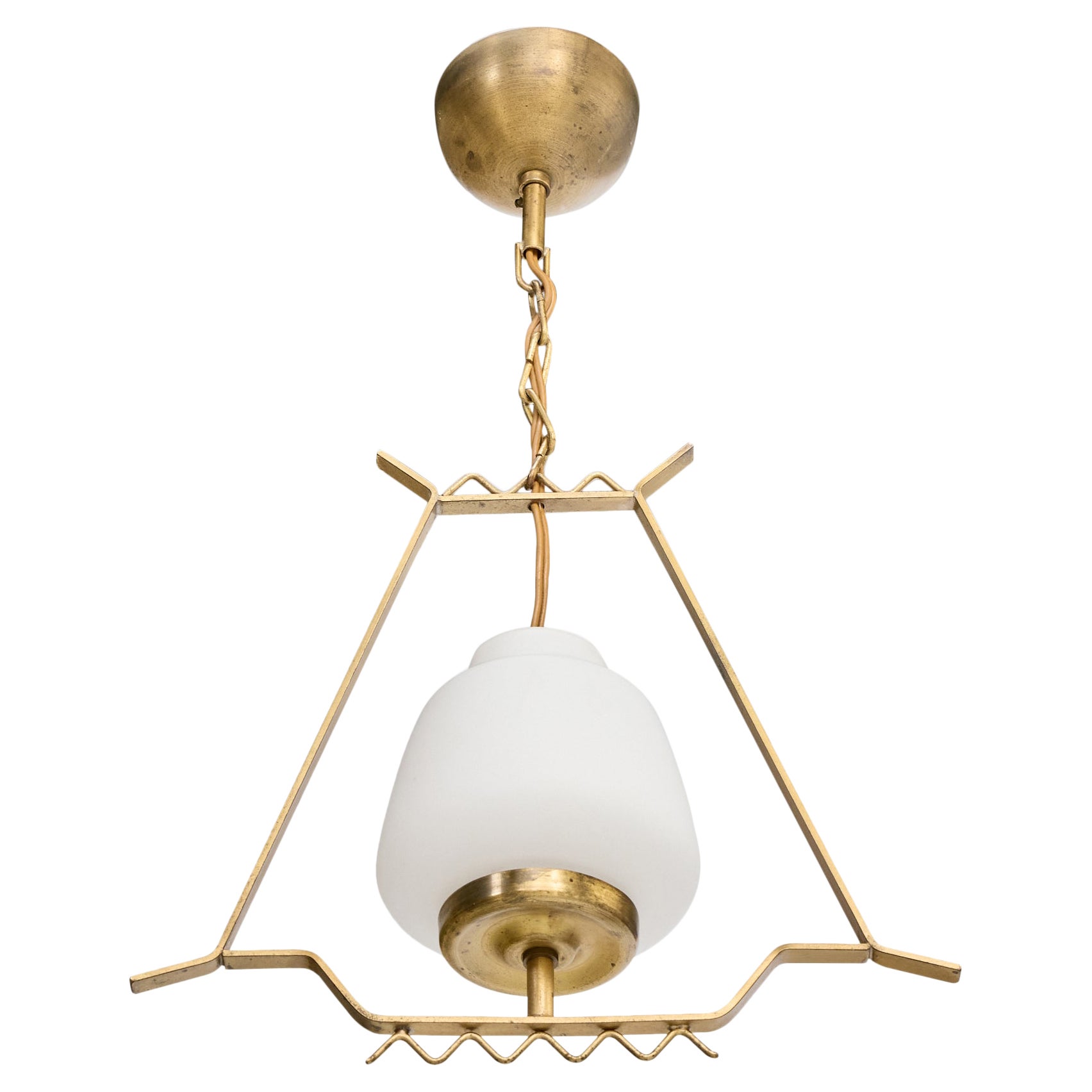 Designer svedese, lampada a sospensione, ottone, vetro, Svezia, anni '1940