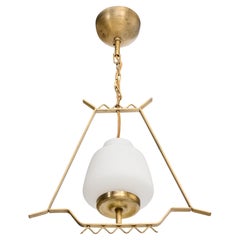Swedish Designer, Pendant Light, Brass, Glass, Sweden, 1940s