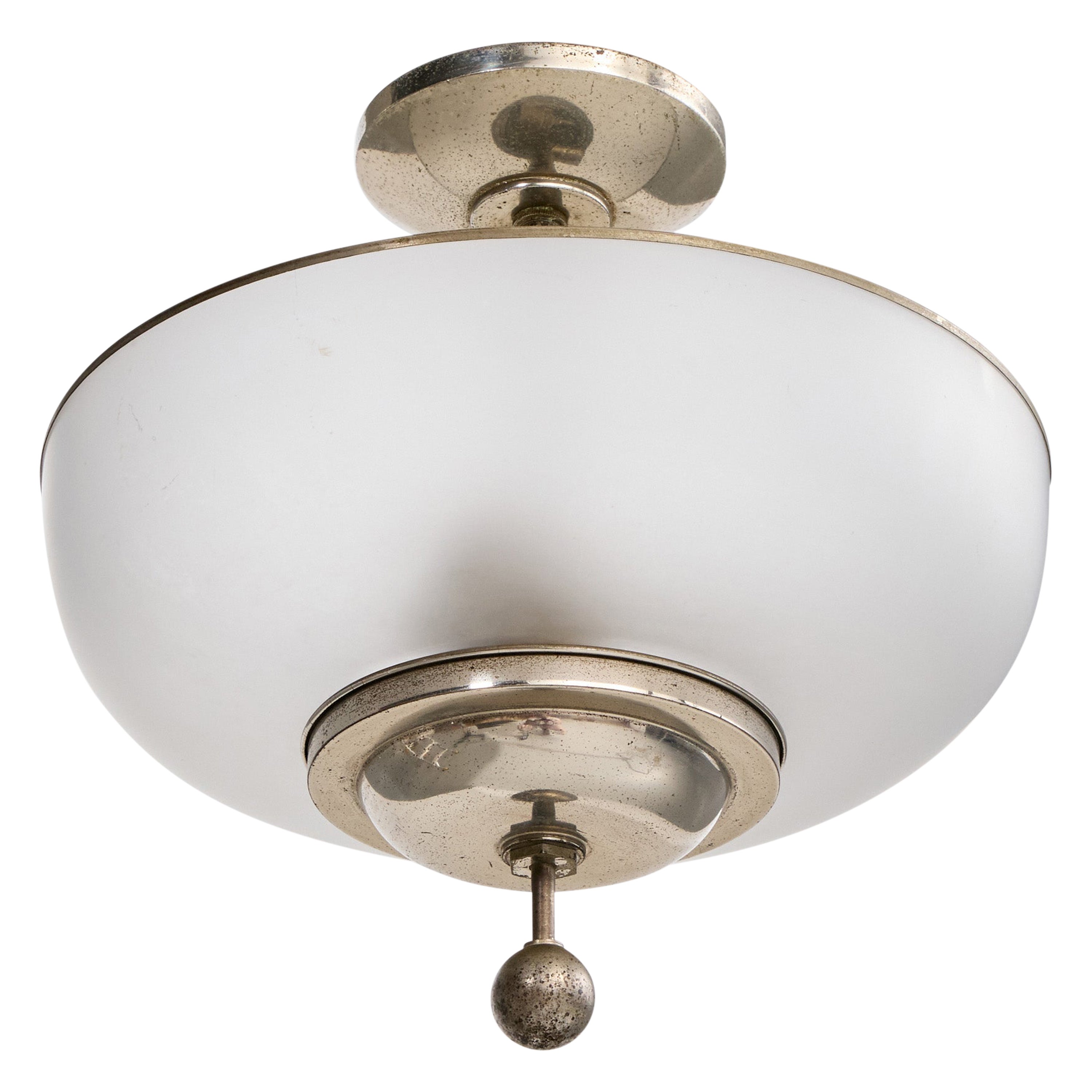 Designer tedesco, lampada a sospensione, vetro, nichel, Germania, anni '30