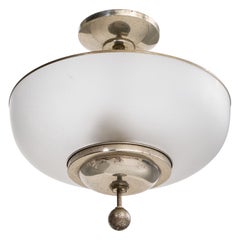 German Designer, Pendant Light, Glass, Nickel, Germany, 1930s