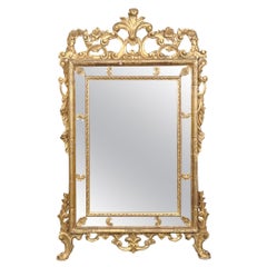 Espectacular Espejo de Pared Alto de Madera Tallada de Nogal Estilo Italiano o Francés Giltwood
