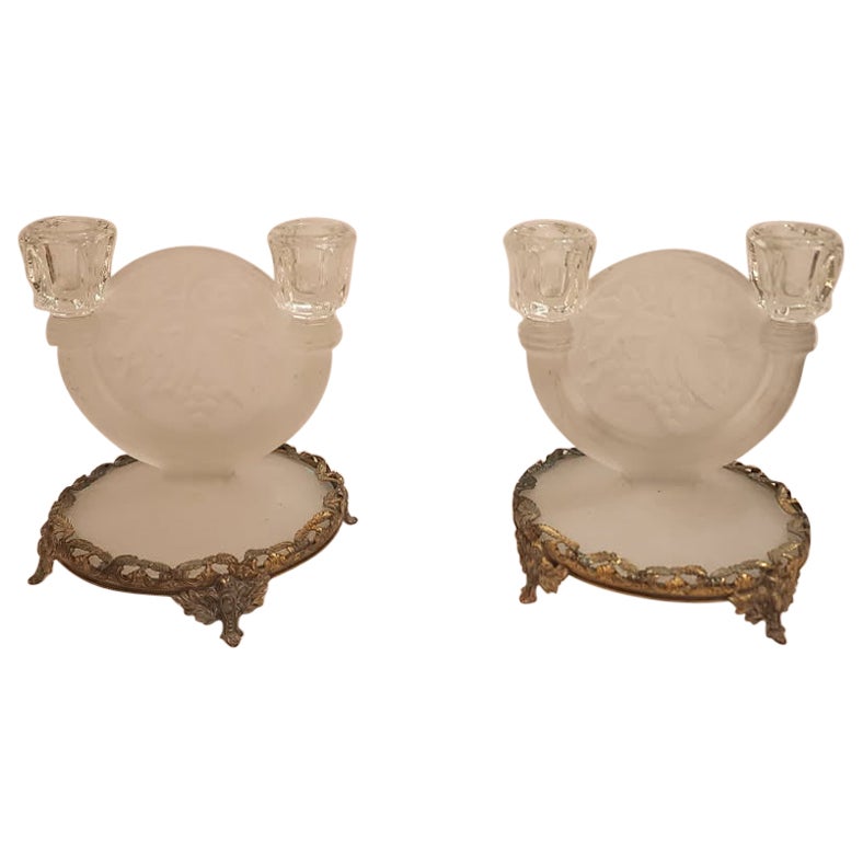 Coppia di candelabri a forma di uva in vetro