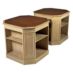 Vintage Pair of 2 English leather inlaid shop tables