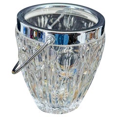 Mid-Century French Cut Crystal Ice Bucket with Handle