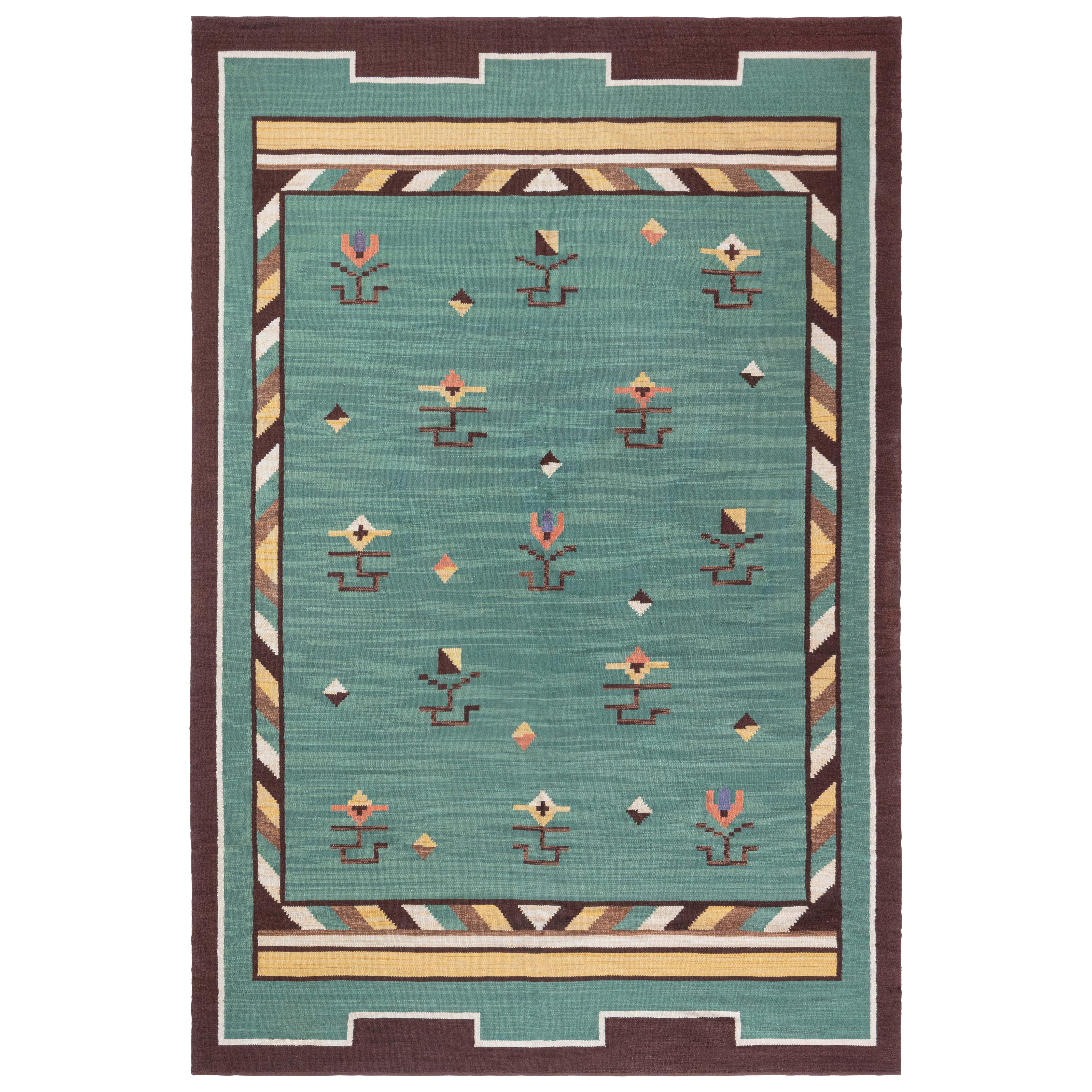 Tappeto in lana fatto a mano Doris Leslie Blau Midcentury Swedish Green