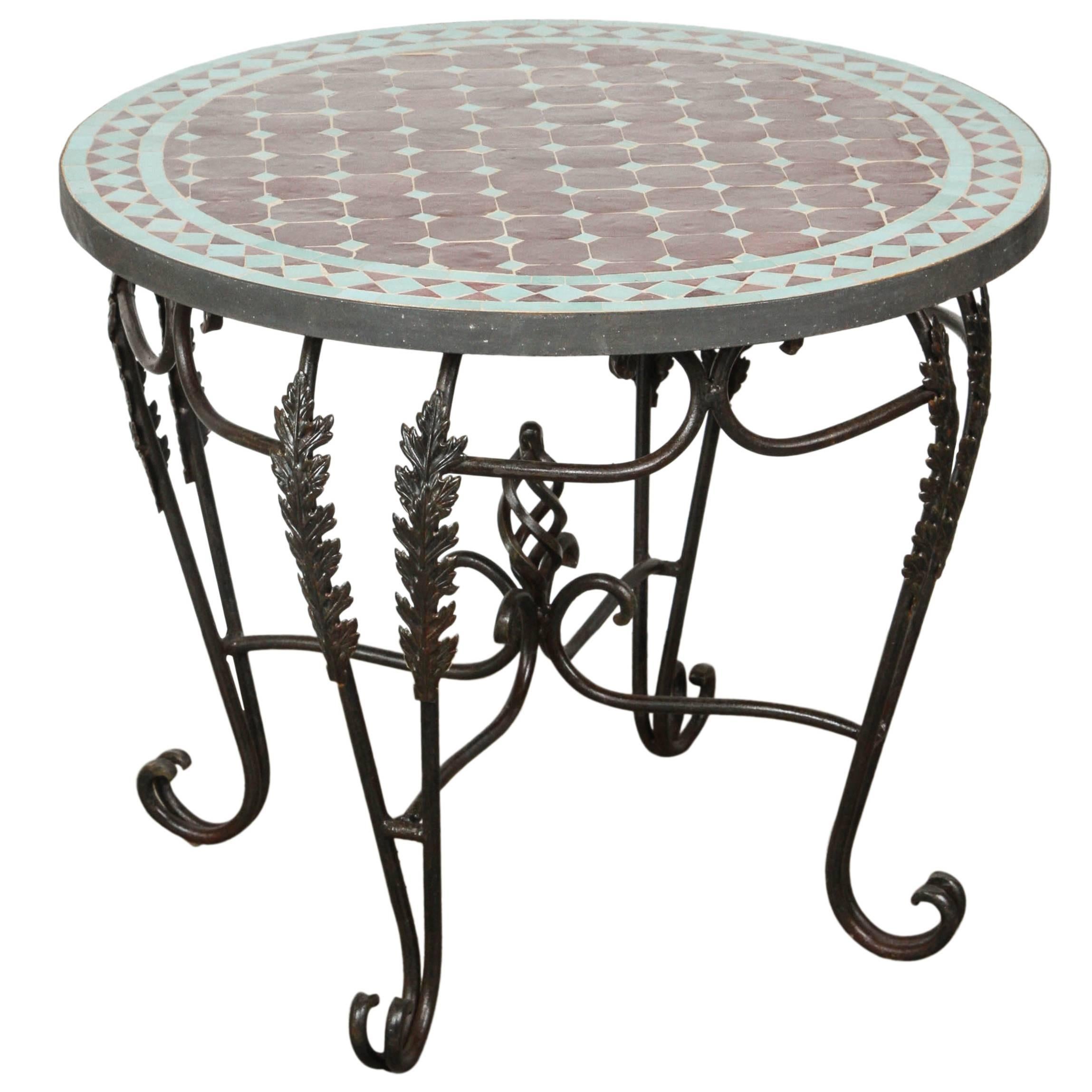 Moroccan Round Mosaic Tile Side Table Indoor or Outdoor