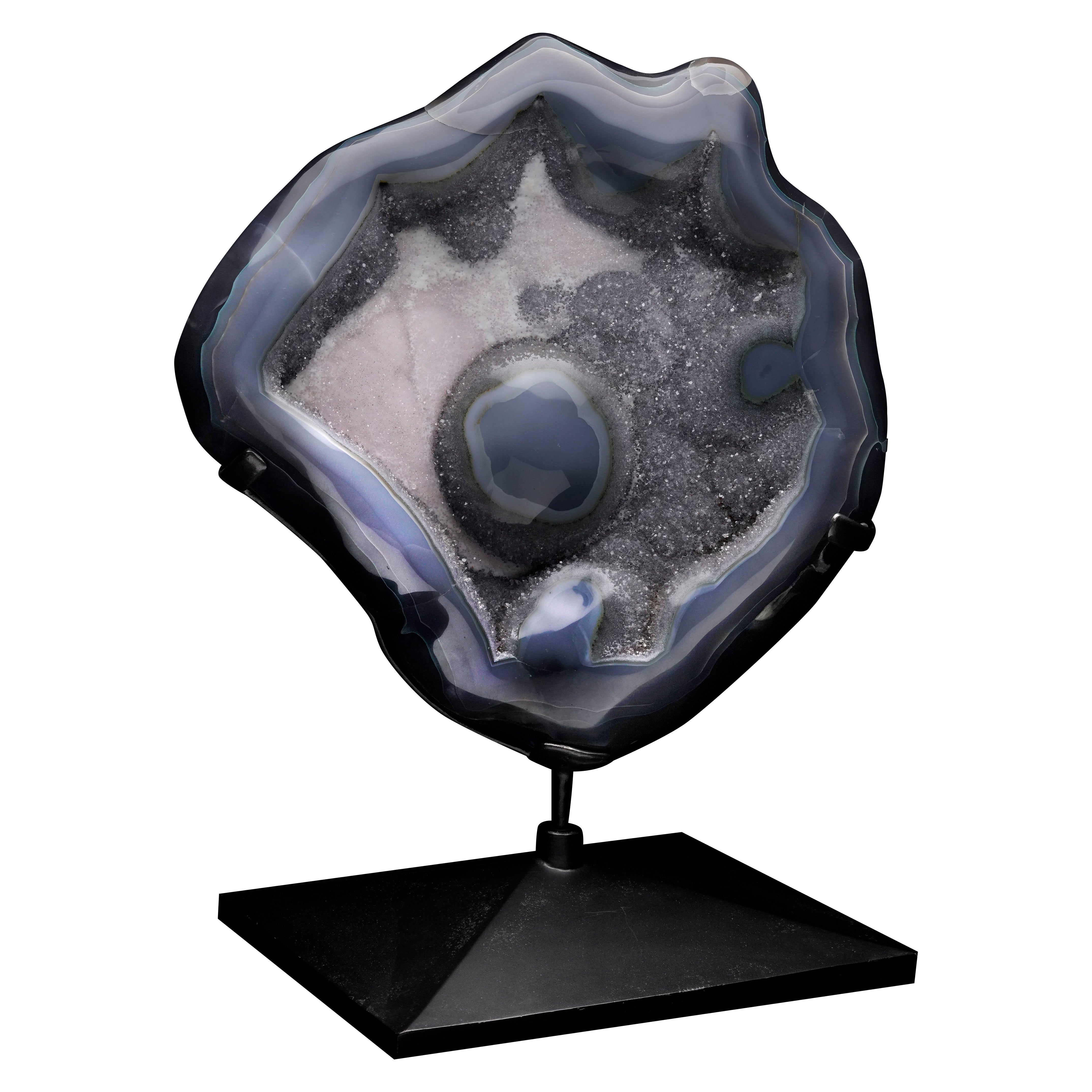 Druzy Agate Slice on Rotating Metal Base