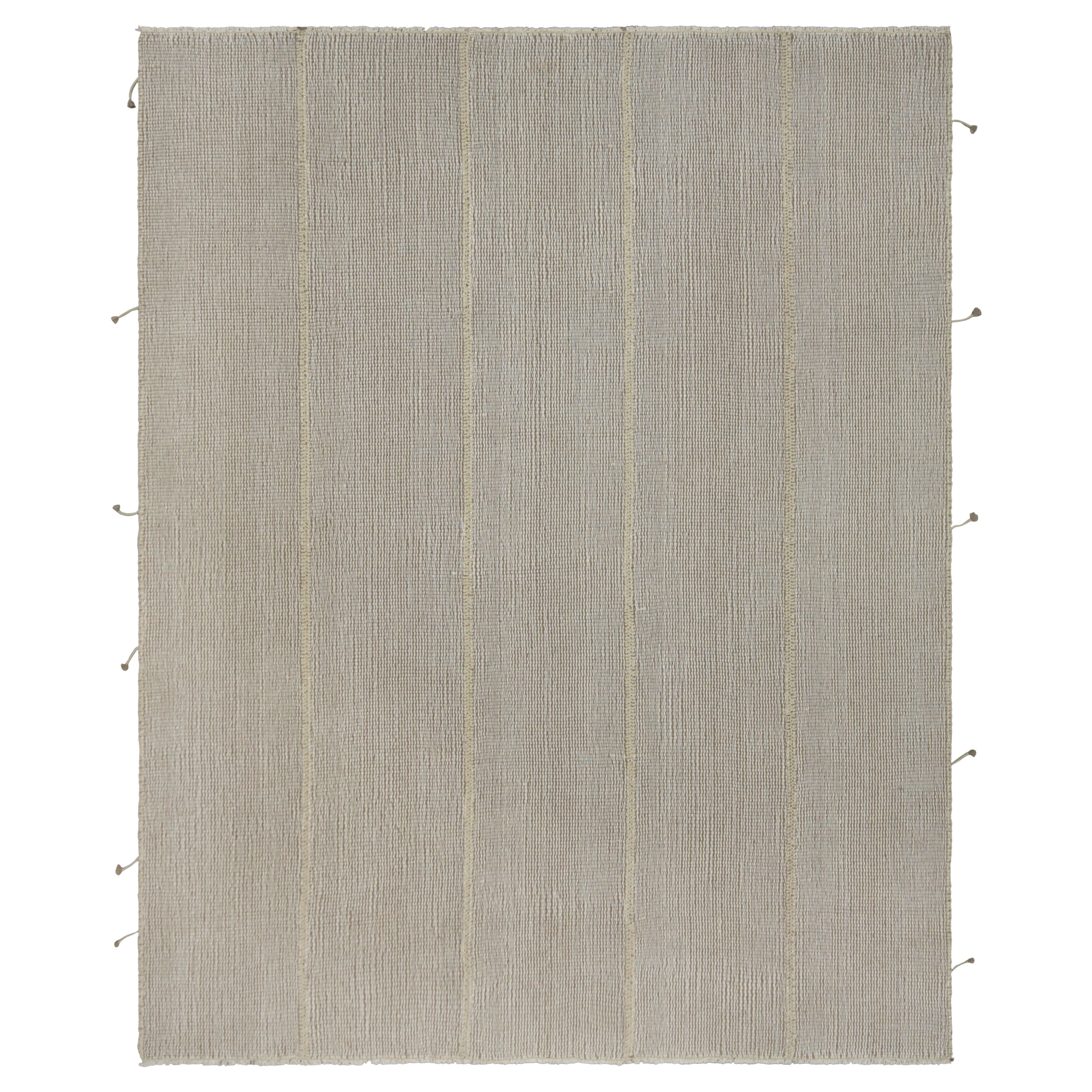 Rug & Kilim’s Contemporary Kilim with Textural Brown and Cream Stripes