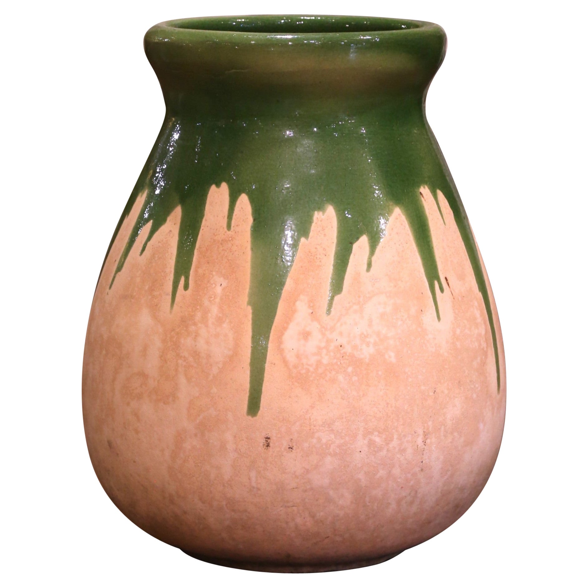 Französisches grünes Terrakotta-Olivglas aus der Provence aus der Mitte des Jahrhunderts