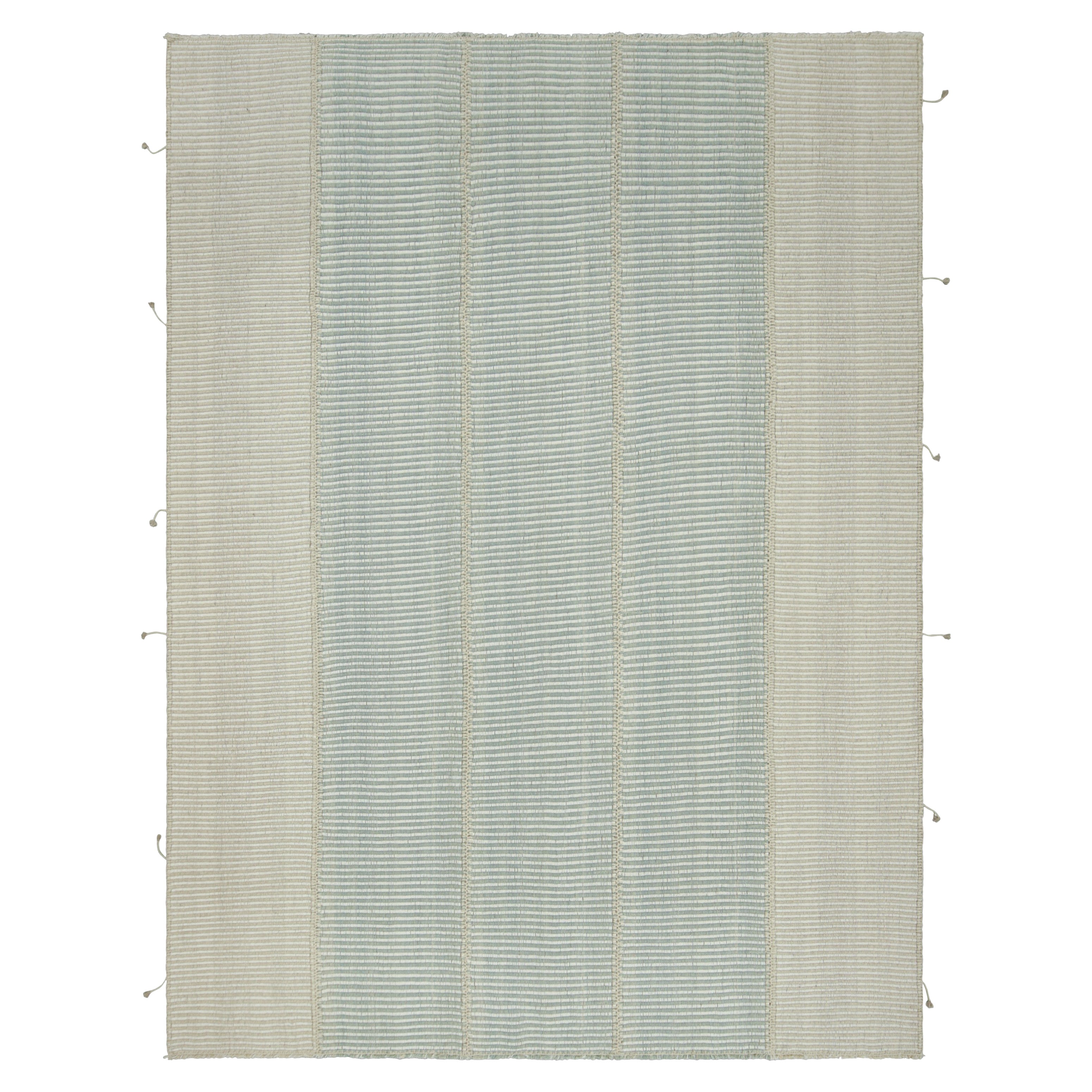 Rug & Kilim’s Contemporary Kilim with Textural Blue and White Stripes