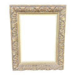 Marco de arte vintage europeo rectangular de madera pintada y dorada