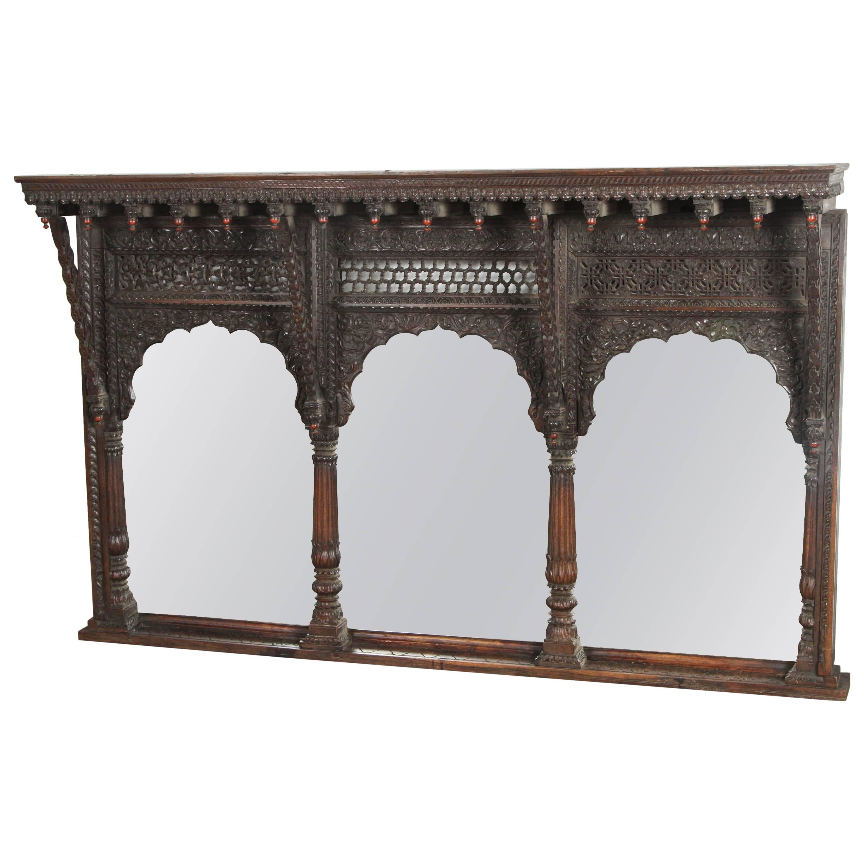 19th Century Carved Rosewood Anglo-Indian Temple Mirror